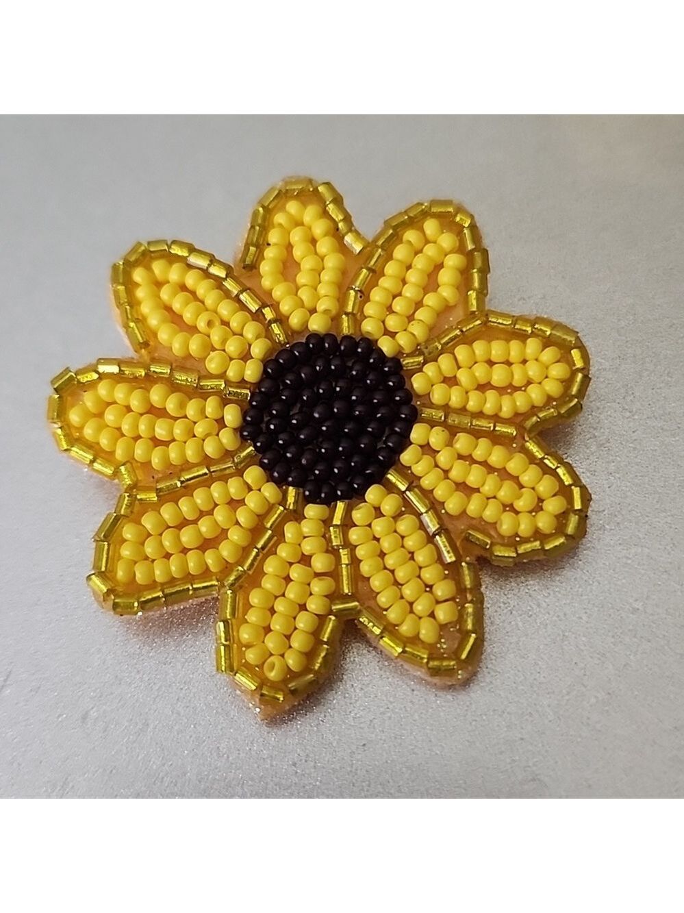 BEADED SUNFLOWER Boho Embellished Brooch Pin